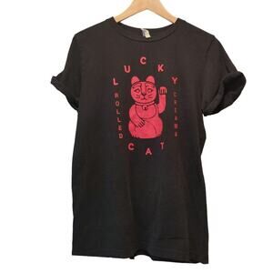 Lucky Cat Womens Tee Black Red Size Medium maneki-neko Japanese T-Shirt